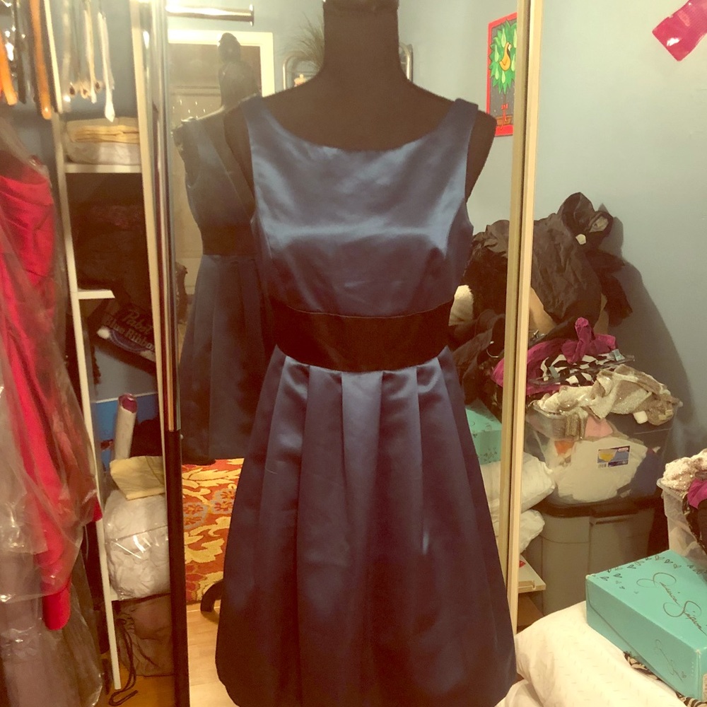 Open back green and black satin dress